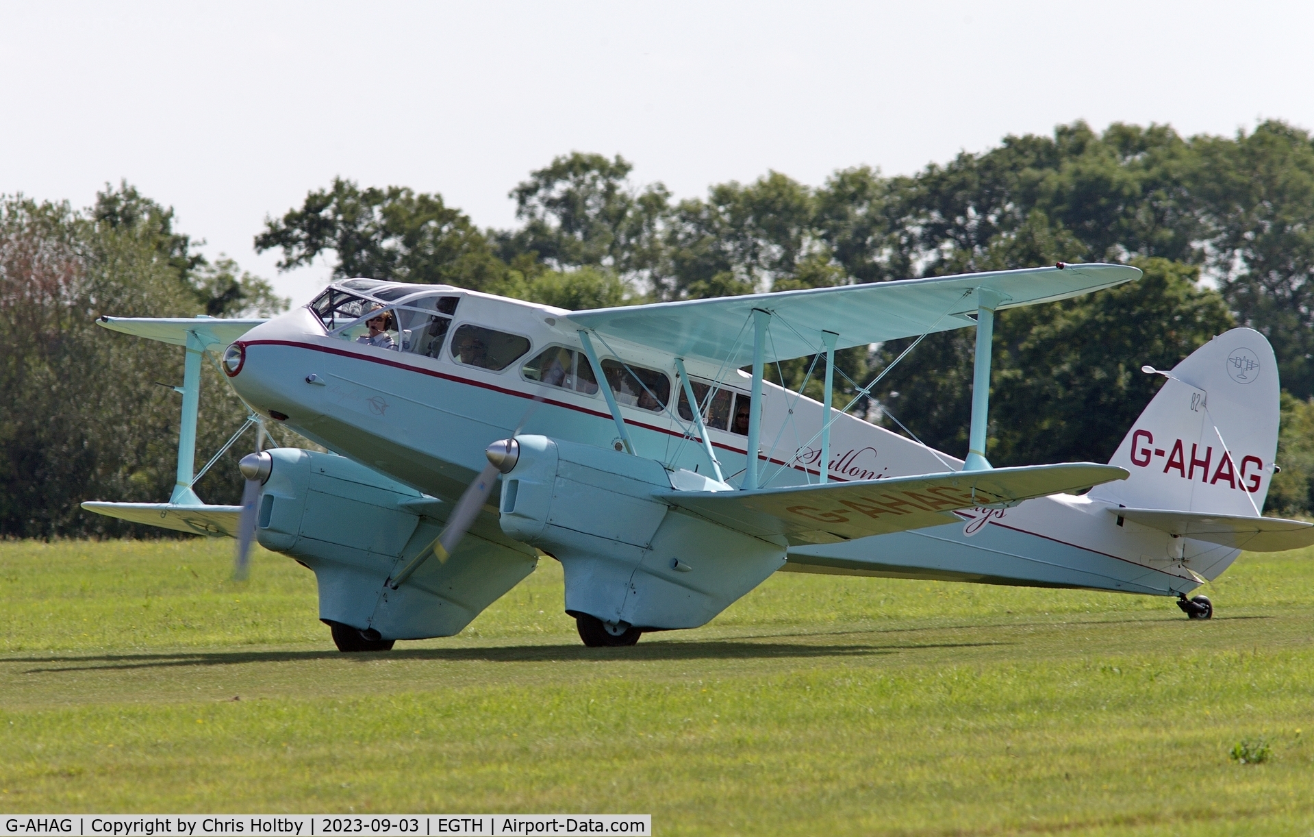 G-AHAG, 1945 De Havilland DH-89A Dominie I/Dragon Rapide C/N 6926, Taxiing at Old Warden after another pleasure flight before the Vintage Airshow 2023