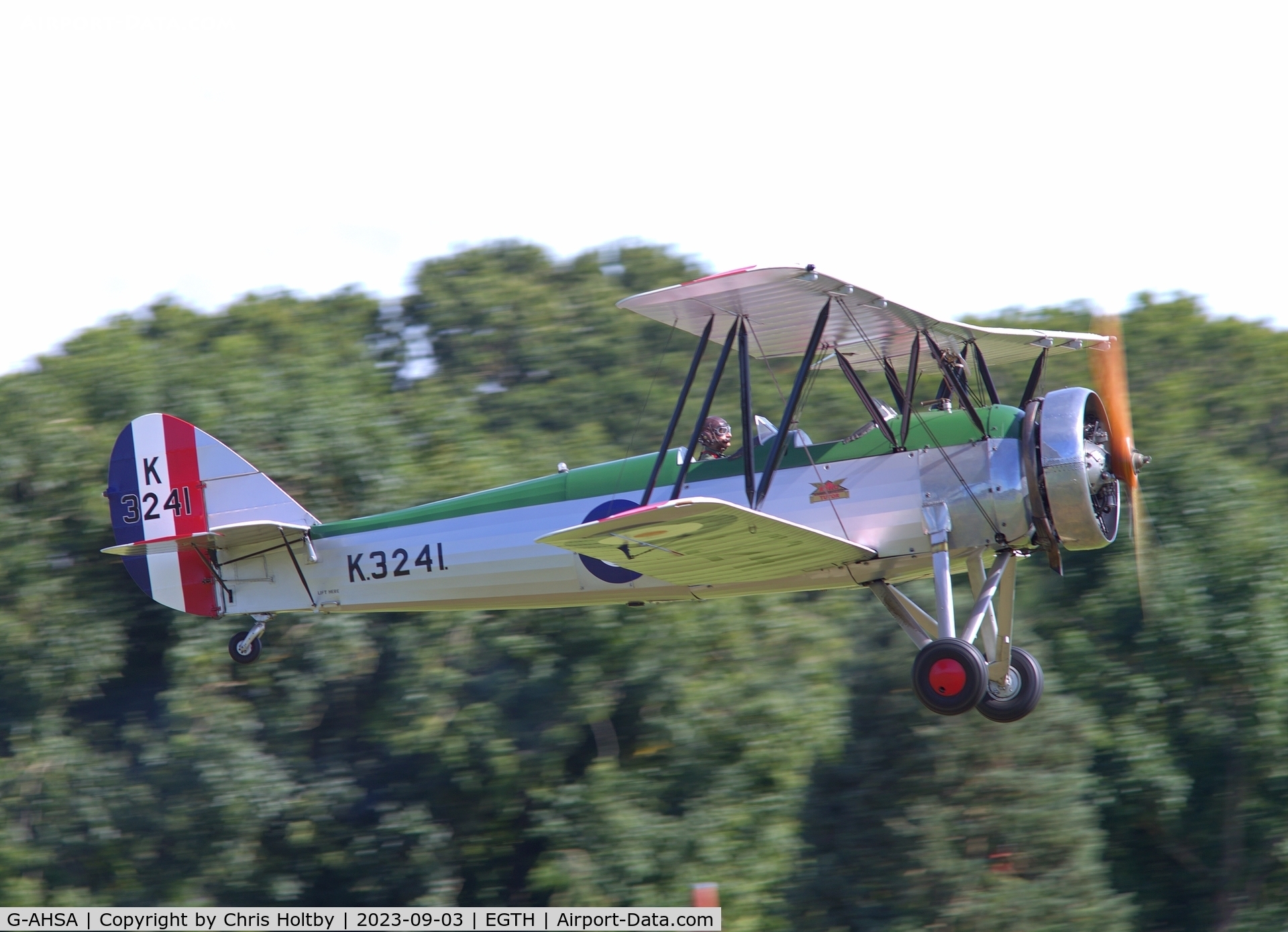 G-AHSA, 1933 Avro 621 Tutor C/N K3215, Taking off from Old Warden on Vintage Airshow day 2023