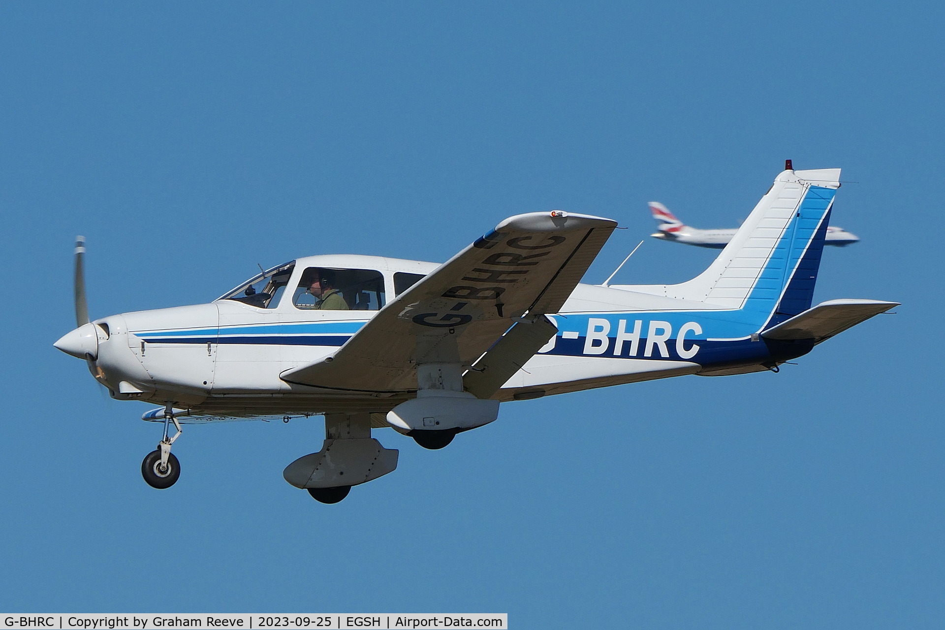 G-BHRC, 1979 Piper PA-28-161 Cherokee Warrior II C/N 28-7916430, Landing at Norwich.