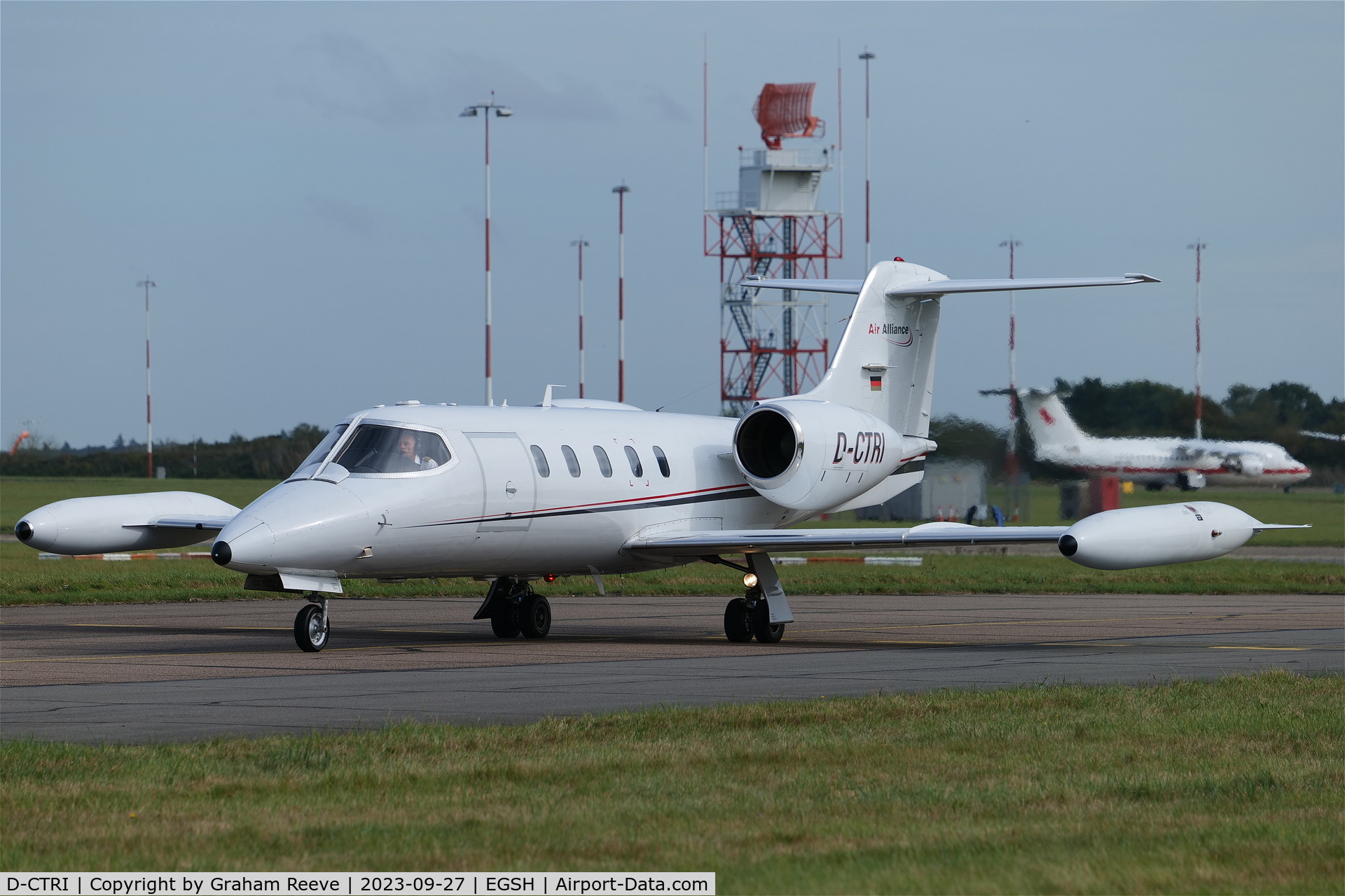D-CTRI, 1980 Learjet 35A C/N 35A-346, Just landed at Norwich.