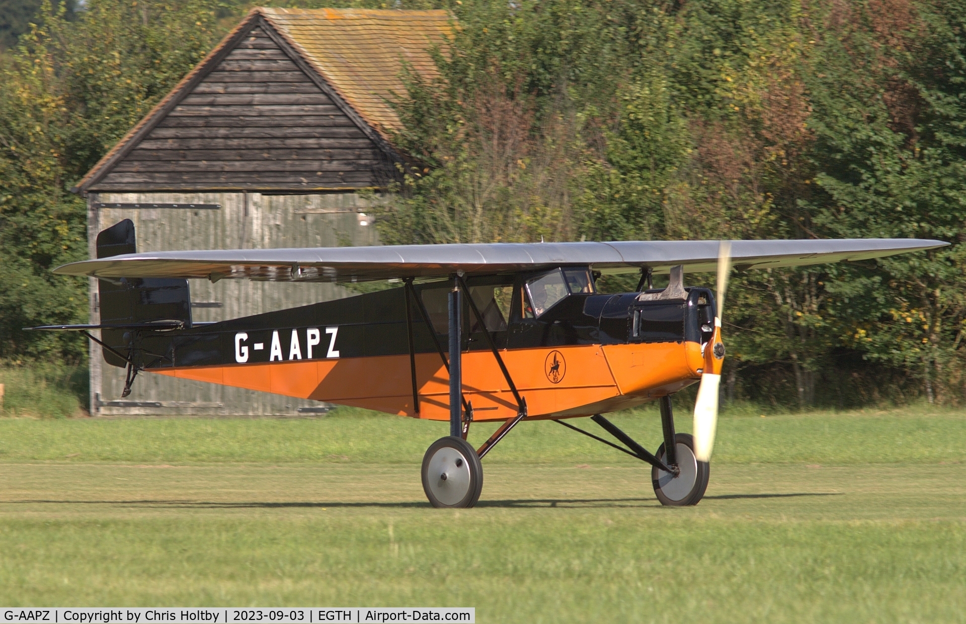 G-AAPZ, 1930 Desoutter MKI C/N D.25, Just about to lift off for the Vintage Airshow at Old Warden 2023