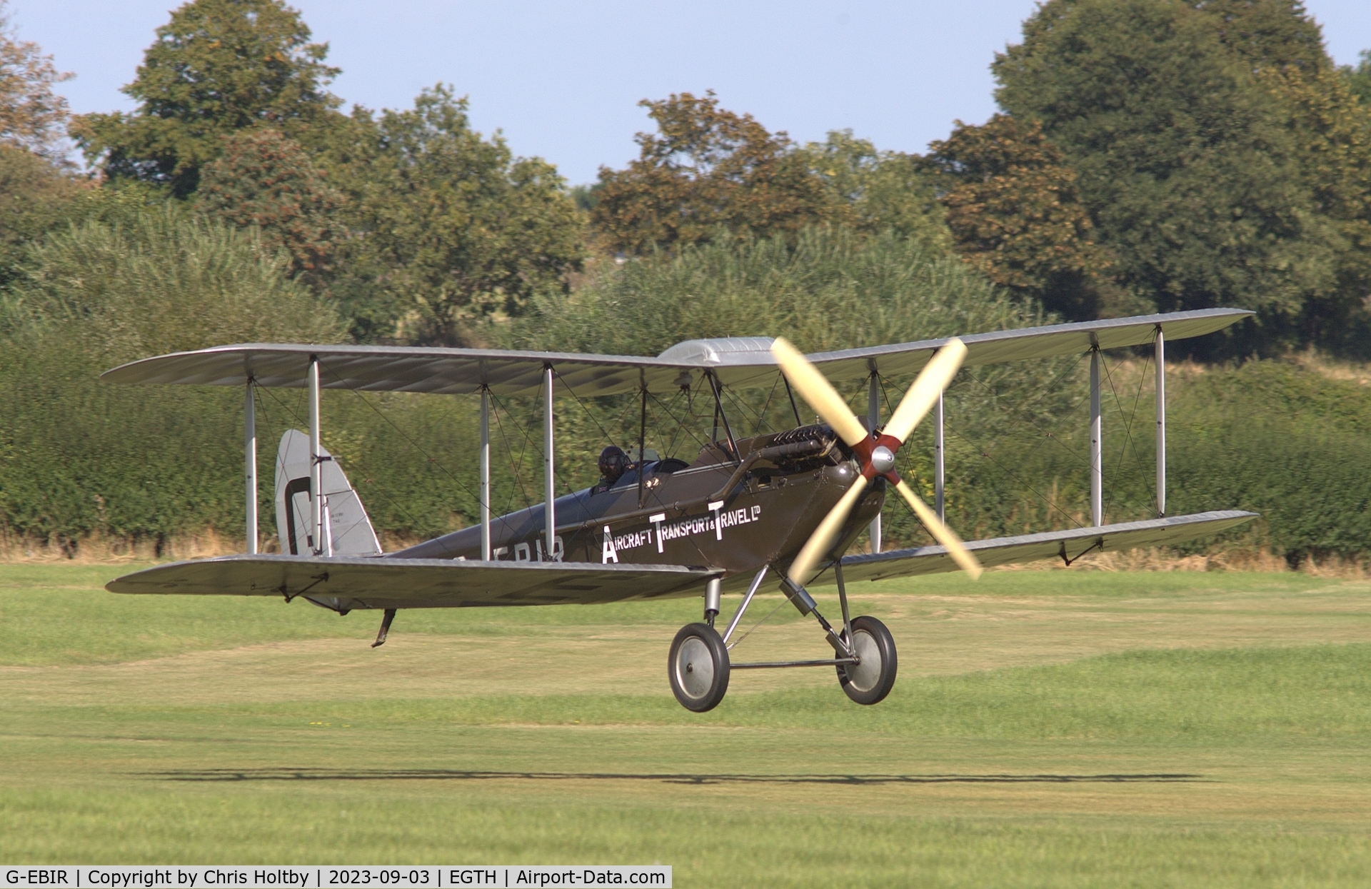 G-EBIR, 1924 De Havilland DH.51Moth C/N 102, 1924 DH51 Moth landing at the Vintage Airshow at Old Warden 2023