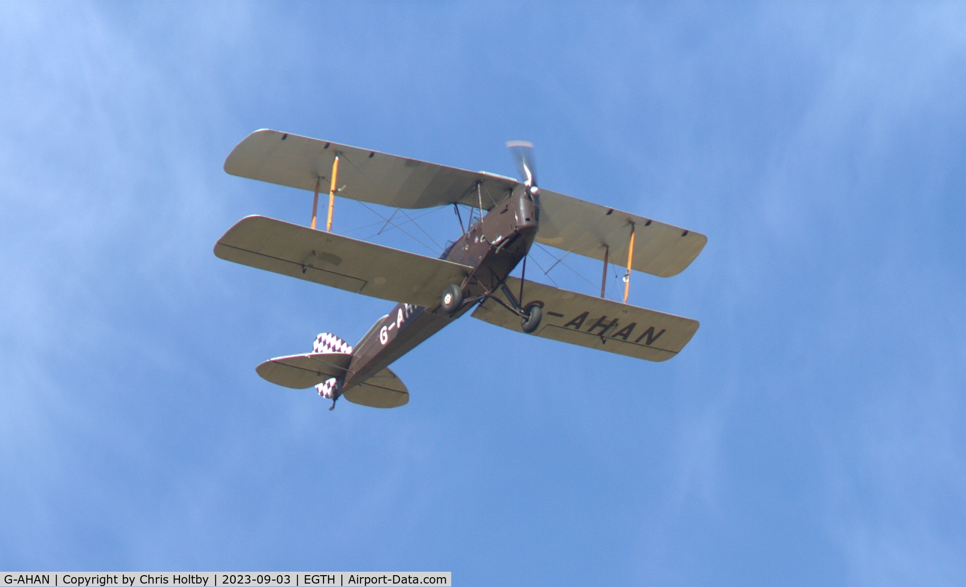 G-AHAN, 1944 De Havilland DH-82A Tiger Moth II C/N 86553, In formation over Old Warden for the Vintage Airshow 2023