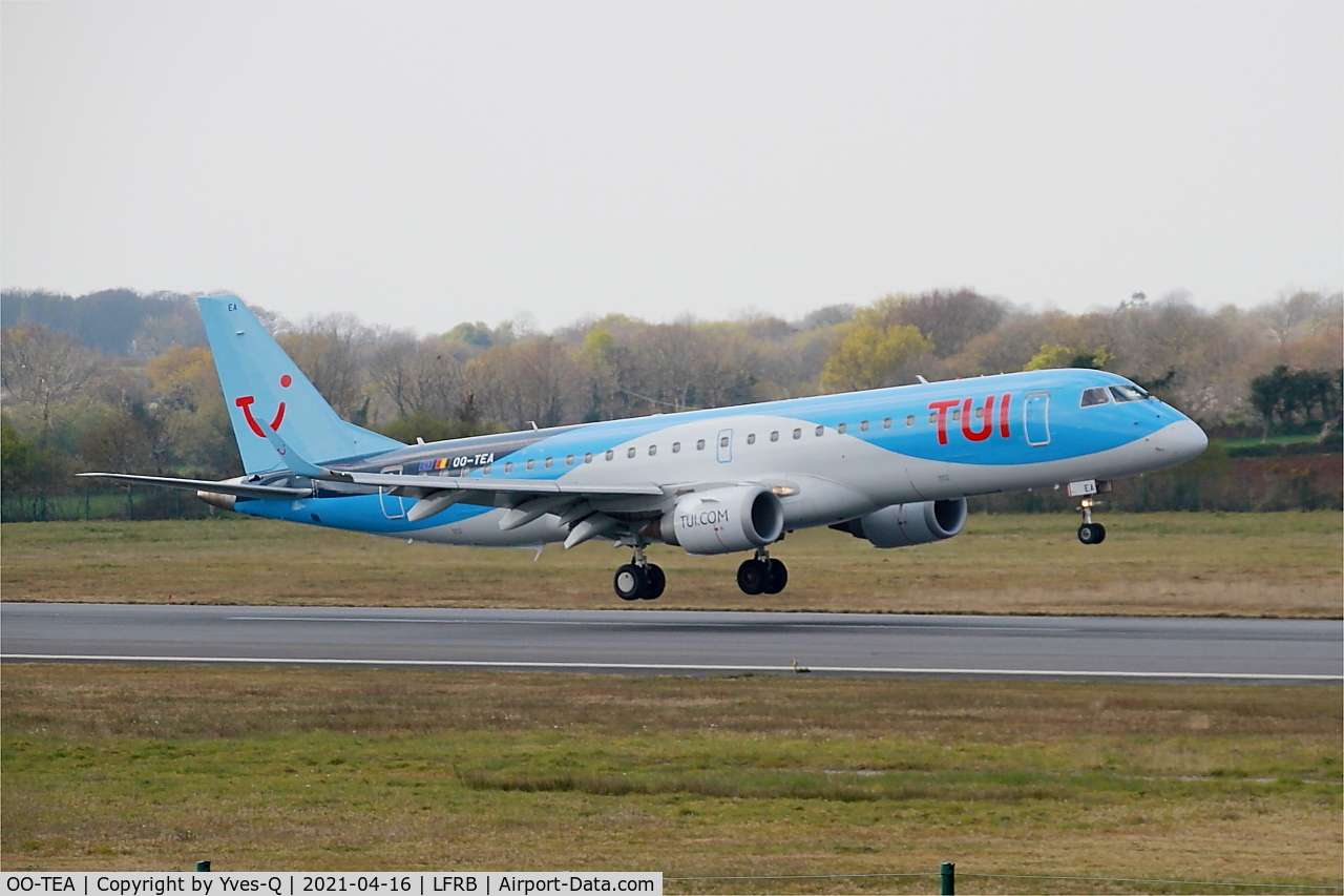 OO-TEA, 2014 Embraer 190LR (ERJ-190-100LR) C/N 19000665, Embraer 190LR, Landing rwy 07R, Brest-Bretagne Airport (LFRB-BES)