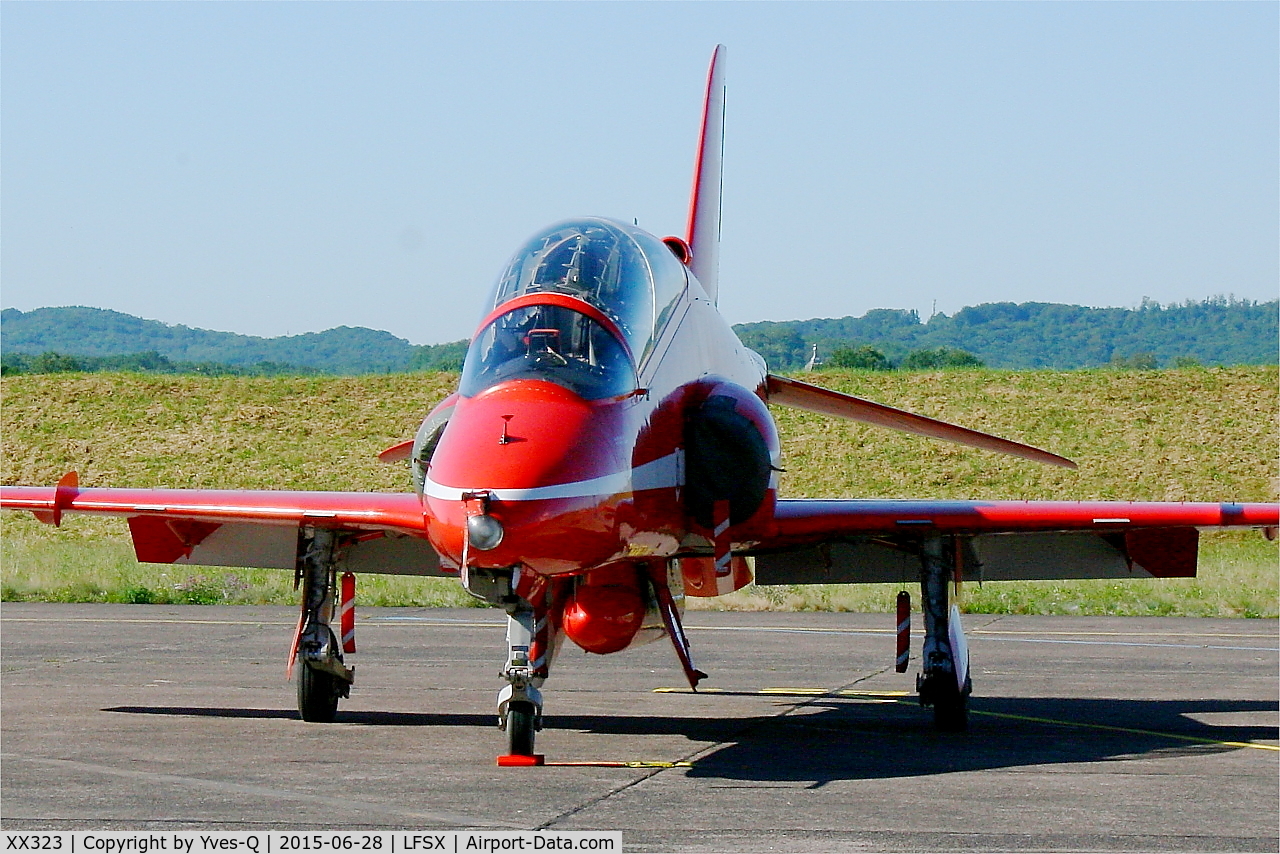 XX323, 1980 Hawker Siddeley Hawk T.1 C/N 167/312148, Red Arrows Hawker Siddeley Hawk T.1, Flight line, Luxeuil-St Sauveur Air Base 116 (LFSX)