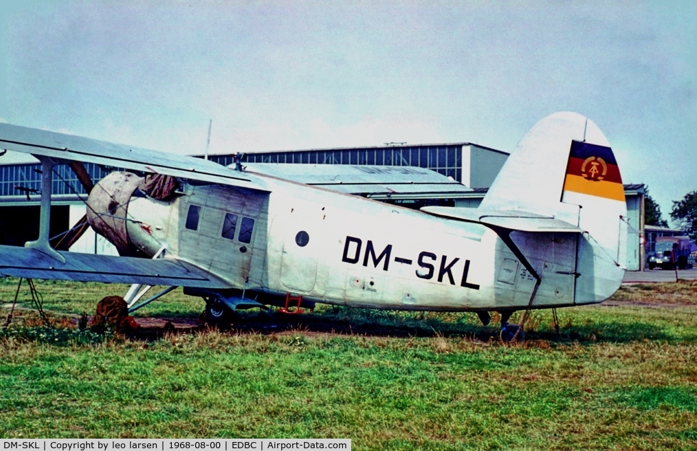 DM-SKL, 1958 Antonov AN-2 C/N 19606, Magdeburg 8.1968.1960 cvtd to pax a/c.1963 re-cvtd to agric a/c for Interflug