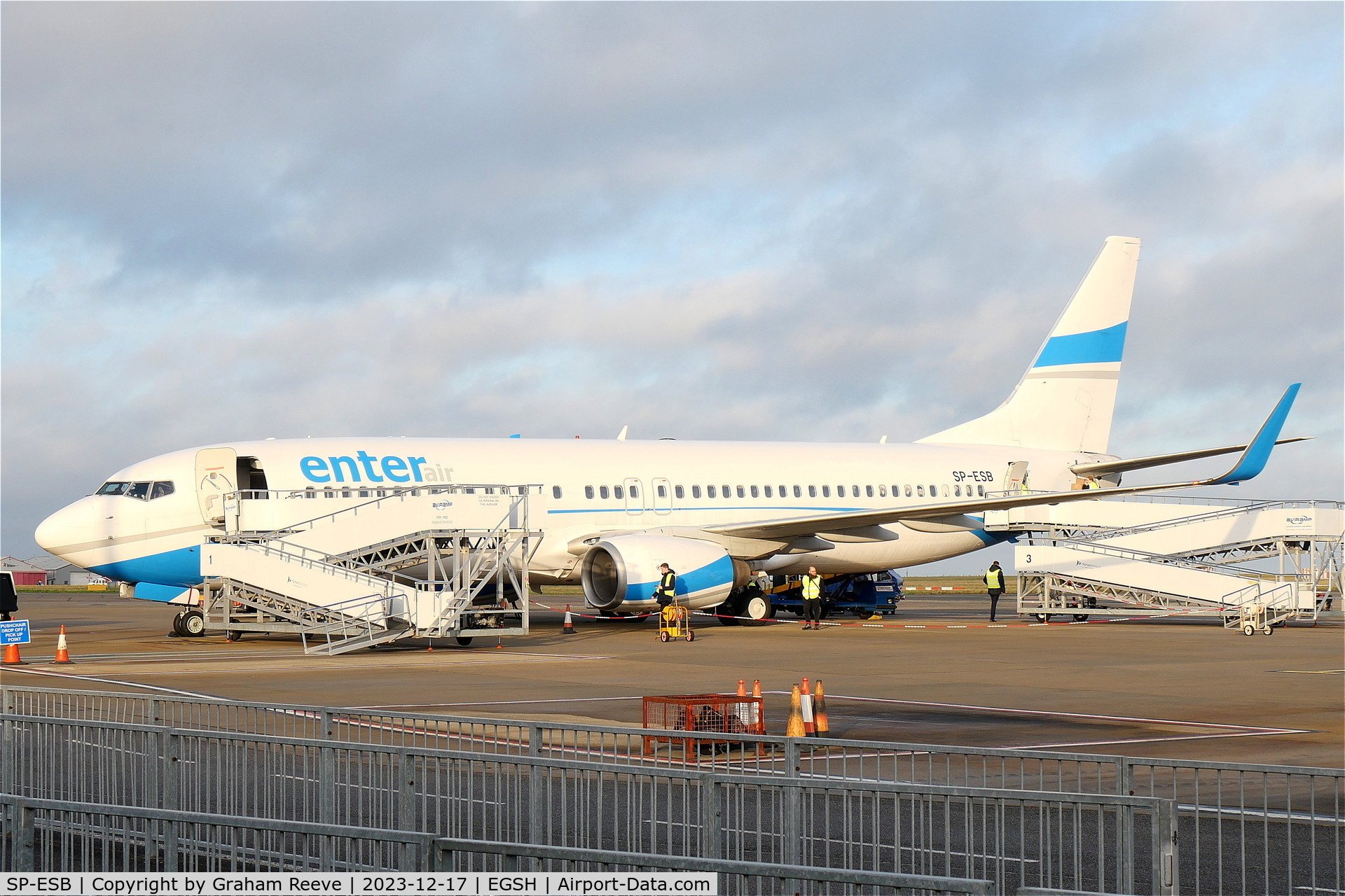 SP-ESB, 2003 Boeing 737-8Q8 C/N 30692, On stand at Norwich.
