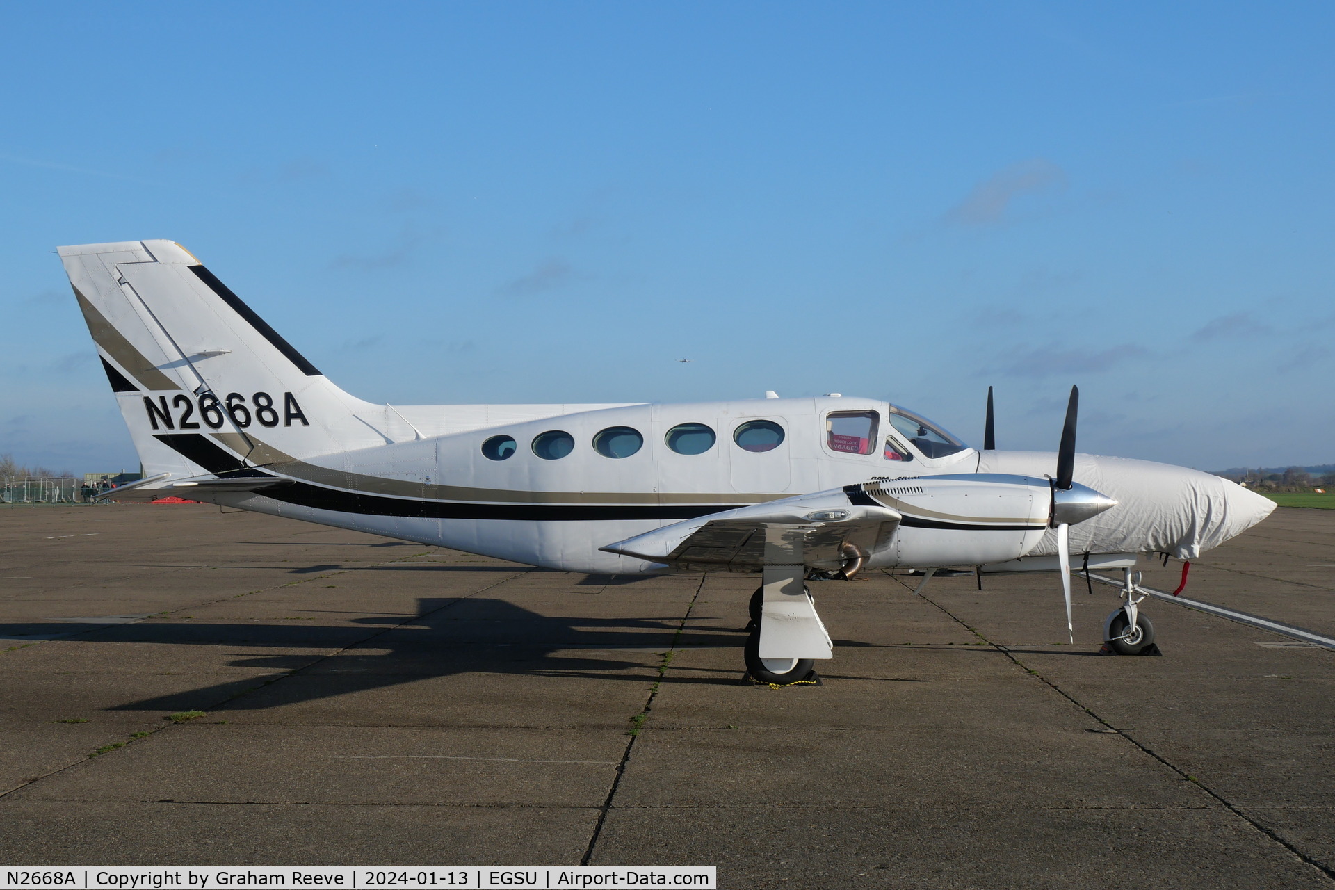 N2668A, 1981 Cessna 421C Golden Eagle C/N 421C1216, Parked at Duxford.