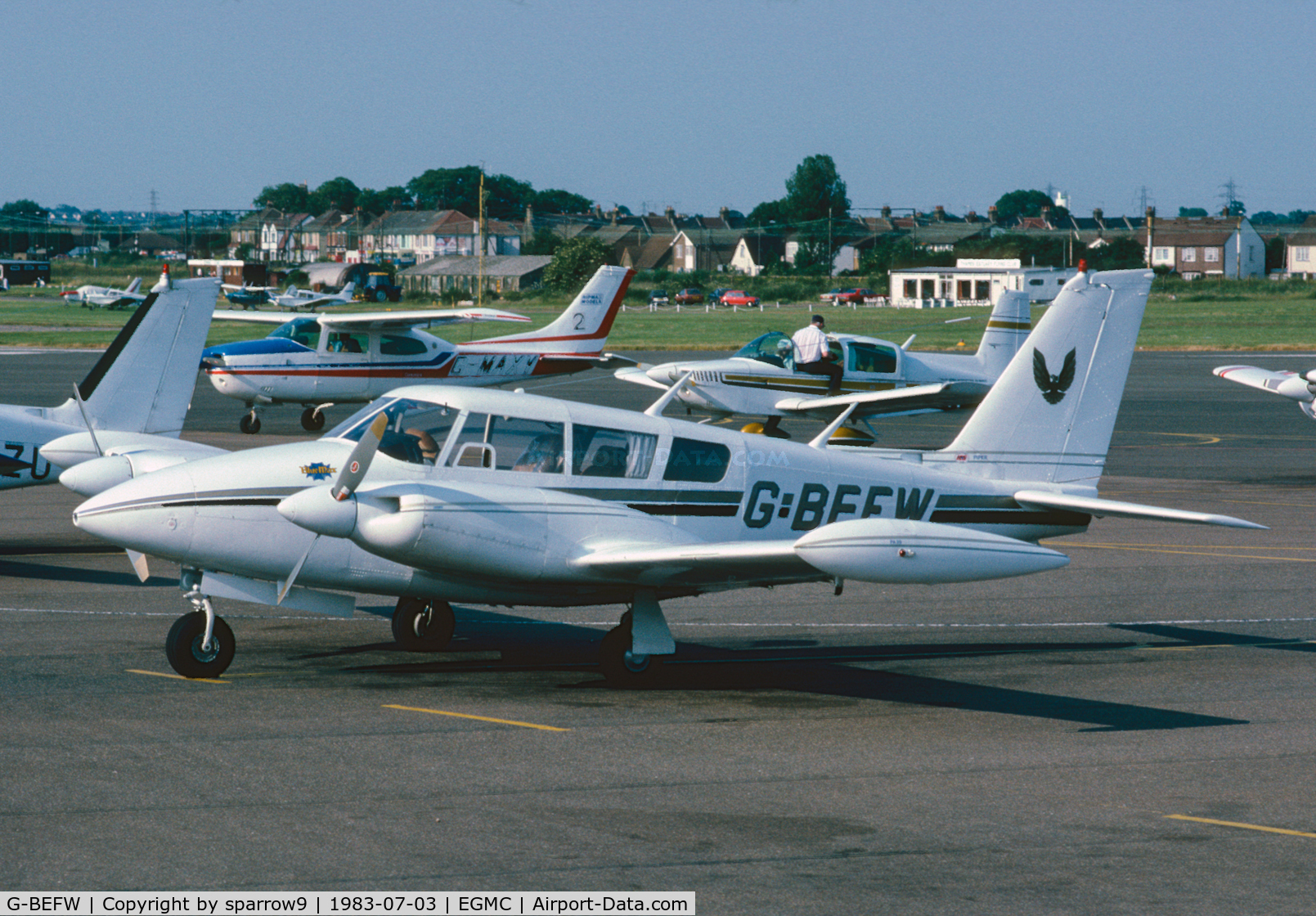 G-BEFW, 1971 Piper PA-39 Twin Comanche C/R C/N 39-91, Seen on our stopp-over at Southend. Scanned from a slide.
