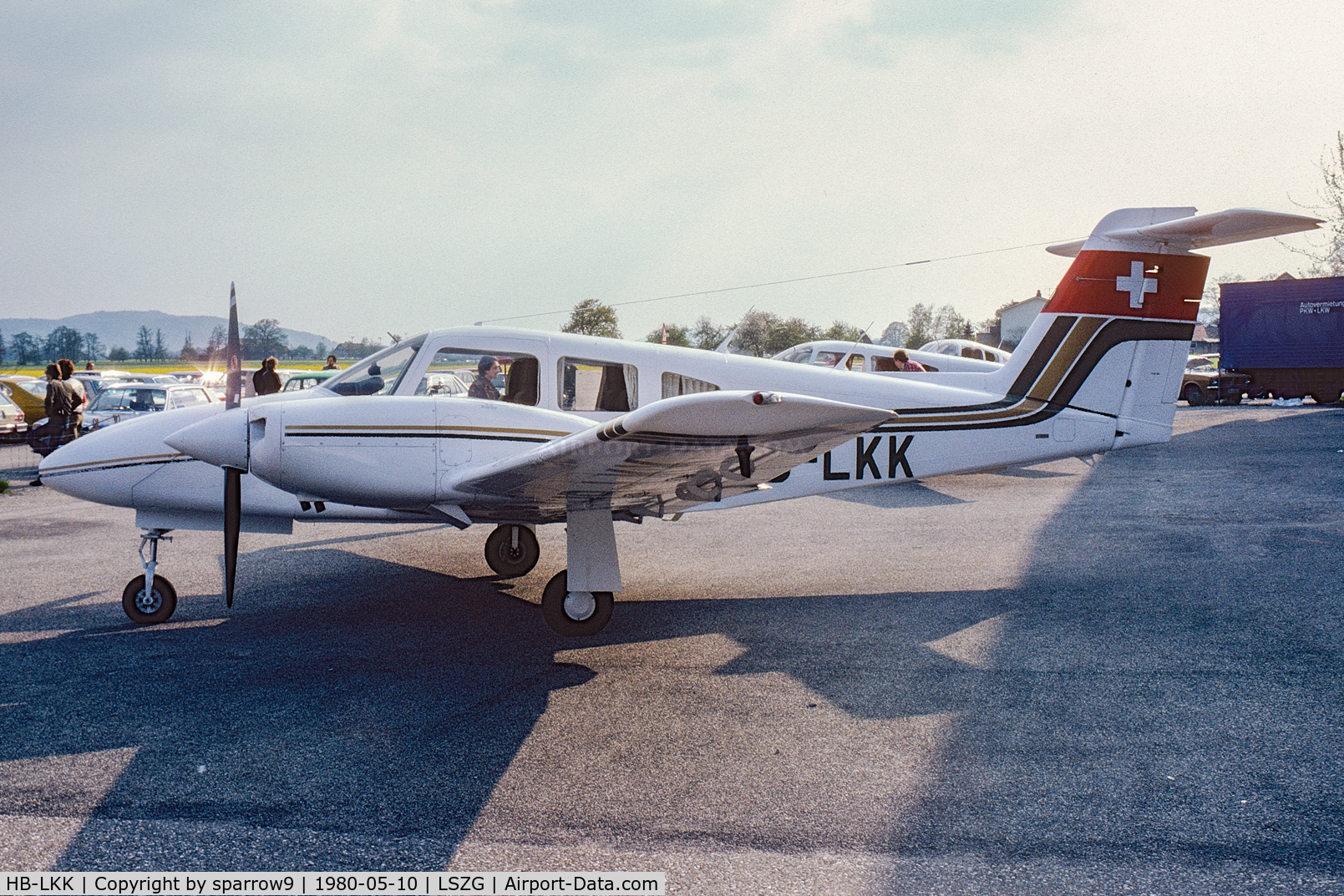 HB-LKK, 1979 Piper PA-44-180 Seminole C/N 44-7995087, GA-show at Grenchen. Scanned from a slide.