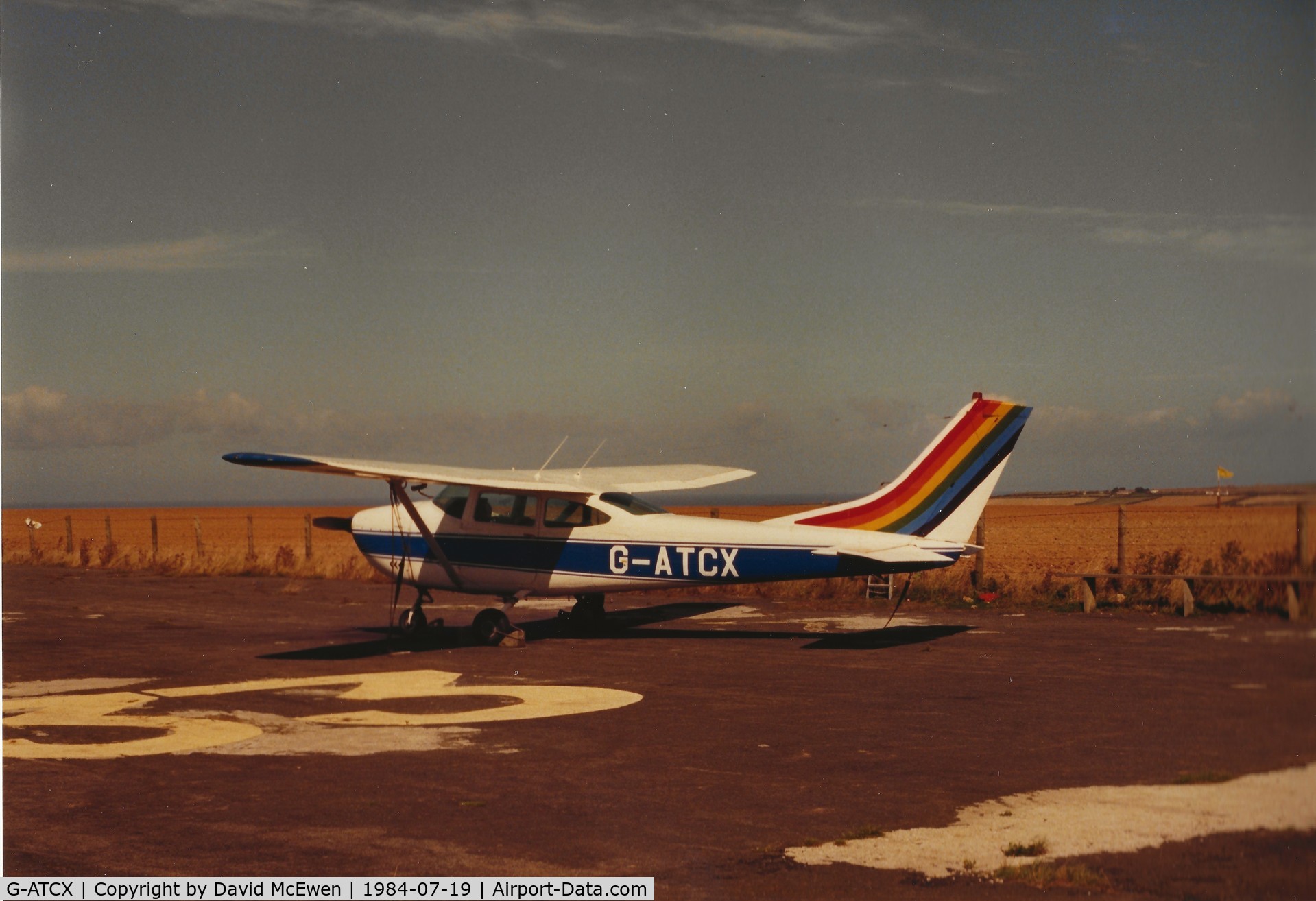 G-ATCX, 1964 Cessna 182H Skylane C/N 182-55848, G-ATCX : Cessna 182H used for parachute training at St Merryn Airfield, Cornwall. July 1984