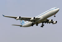 SX-DFB @ LHR - Olympic Airbus A340-300 landing at London Heathrow Airport, England in October 2005 - by Adrian Pingstone