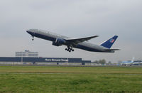 N777UA @ SPL - United Airlines Boeing 777 taking off at Schiphol Airport Netherland. - by Solitude