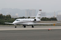 N338QS @ SMO - Cessna Citation Sovereign N338S on RWY 21 on an overcast day departing for San Francisco International Airport (KSFO).