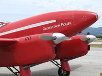 N88XD @ WVI - close-up on Grosvenor House titles on beautifully restored red & white DH-88 Comet @ Watsonville Municipal Airport, CA - by Steve Nation