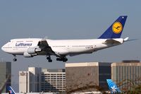 D-ABTE @ LAX - Lufthansa D-ABTE (FLT DLH456) from Frankfurt Main (EDDF) seconds from touchdown on RWY 25R. - by Dean Heald