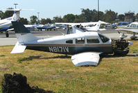 N8171V @ PAO - Wreck of Shoreline Flying Club 1980 Piper PA-28-161 with bent left wing after forced landing @ Palo Alto, CA. Crash occured on April 23, 2007 when aircraft lost power immediately after take-off from PAO and came to rest in a marsh.  Repairable, no injury - by Steve Nation