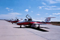 114178 @ CYXX - CT-114 Tutor Snowbirds demo @ Abbotsford Airshow approx 1975. Scanned from slide. - by Guy Pambrun