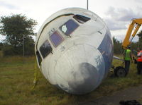 G-AWZU @ EGSS - Removal of the fwd fuse for preservation.