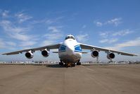 RA-82045 @ LAX - A rare visitor parked at the Imperial Cargo Terminal after arriving with a hefty payload.