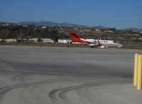 N140WW @ CMA - 2006 Bombardier Aerospace Learjet 45 Business Jet, two Honeywell TFE731-20AR turbofans, each flat rated 3,500 lb st for TO, taxi after landing Rwy 26 - by Doug Robertson