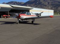 N8700A @ SZP - 1949 Beech A35 BONANZA, Continental E185 165/185 Hp, tip tanks, tailcone area maintenance, rudders removed - by Doug Robertson