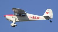 G-BRXF @ EGSF - Aeronca 11AC arriving at Conington - by Simon Palmer