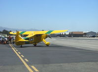 N5553N @ SZP - 1944 Howard DGA-15P P & W R985-AN Wasp Jr. 450 Hp built as US Navy NH-1 'Nightingale' navigation trainer in authentic colors. The green stripe denoted navigation trainers, taxi to Rwy 22 - by Doug Robertson