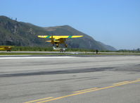 N5553N @ SZP - 1944 Howard DGA-15P, P&W R-985-AN Wasp Junior 450 Hp built as US Navy NH-1 Nightingale navigation trainer in authentic colors. The green stripe denoted instrument trainers. Takeoff climb Rwy 22 to SBP for lunch - by Doug Robertson