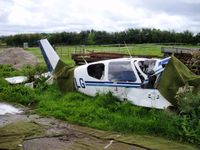 G-OFLG @ EGBD - crashed during take-off 23rd July 2005, thankfully there were no fatalities - by chris hall