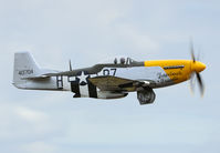 G-BTCD @ EGSU - After take off this pilot kept its Mustang very low.