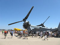 166687 @ OSH - Bell-Boeing MV-22B 'OSPREY' of USMC VMM-266, two Rolls Royce AE1107C Liberty Turboshaft 6,150 shp each, FADEC & HOTAS, cross-coupled transmission, fixed wing, folding proprotors. Ferry range (aux tanks no payload) 1,800 nautical miles. - by Doug Robertson