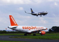 G-EZDI @ EGGP - easyJet Airbus on hold as EI-DAN Ryanair B737-8AS comes in to land - by Chris Hall