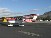 N9830J @ SZP - 1975 Cessna A150M AEROBAT, Continental O-200 100 Hp, rated +6,-3 Gs, checker stripe tail - by Doug Robertson