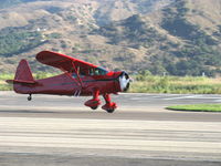 N57E @ SZP - 1937 Howard DGA-11 CUSTOM, P&W R-985-N Wasp Jr. 450 Hp, landing one wheel Rwy 22 - by Doug Robertson