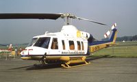 G-BKFN @ EGLF - Bell 214ST of British Caledonian Helicopters at Farnborough International 1982 - by Ingo Warnecke