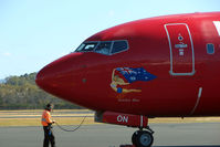 VH-VON @ YMHB - Virgin Blue B737 about to depart Hobart - by Terry Fletcher