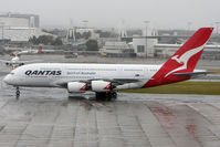 VH-OQB @ YSSY - Qantas A380 taxies to stand in unusually foul Sydney weather - by Terry Fletcher