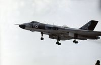 XH534 @ BLK - Vulcan B.2 of 230 Operational Conversion Unit landing at the Blackpool Airshow of 1972. Spectator visible at lower right corner gives some guide to the height of the Vulcan. - by Peter Nicholson