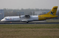 G-BWDB @ EBBR - Landing on rwy 25L. Aurigny is the French name of the (British channel) island of Alderney... - by Philippe Bleus