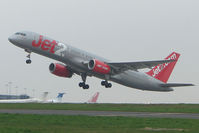 G-LSAJ @ EGNM - Jet 2 B757 lifts off from a very misty LBA - by Terry Fletcher