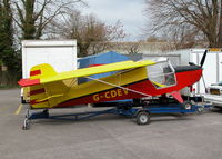 G-CDEV @ EGLS - ESCAPADE FOLDED UP ON IT'S TRAILER, THE TWO PHOTOS OF THIS AIRCRAFT TAKEN BY STEVE STAUNTON AT POPHAM WERE TAKEN EARLIER ON THE SAME DAY BUT BY THE TIME THE AIRCRAFT ARRIVED AT OLD SARUM THE REAR OF THE TRAILER HAD COLLAPSED !. - by BIKE PILOT