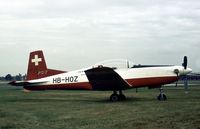 HB-HOZ @ FAB - Second prototype Pilatus PC-7 Turbo Trainer on display at the 1978 Farnborough Airshow. - by Peter Nicholson