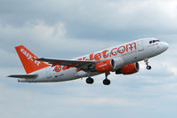 G-EZDF @ EGGW - Easyjet A319 lifts off from  Luton - by Terry Fletcher