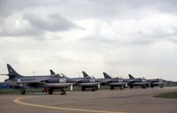 XF300 @ MHZ - Hunter GA.11 coded 860 together with others of the FRADU Blue Herons aerobatic display team at the 1980 Mildenhall Air Fete. - by Peter Nicholson