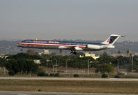 N73444 @ LAX - American Working Together special marks on 1987 Mcdonnell Douglas DC-9-82(MD-82) landing on RW 24L - by Steve Nation