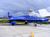 XL572 @ X4EV - Hunter T.7. XL572 first entered service at 229 Operational Conversion Unit at Chivenor in 1958.It came to Elvington in 1994 and has been painted in blue livery to represent XL571 the leading aircraft in the Blue Diamonds formation team. - by Chris Hall