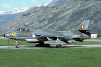 J-4007 @ LSMJ - During the last deployment of Hunters to Turtmann airfield. This one has the badges of both Fl St 7 and Fl St 20 on the nose. The aircraft is now preserved by Hunterverein Interlaken. - by Joop de Groot