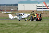 G-JABU @ EGCJ - Developed a puncture whilst taxying in at  Sherburn for the 2009 LAA Great Northern Rally - by Terry Fletcher