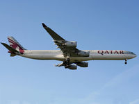 A7-AGA @ EGLL - Qatar Airways Airbus	A-340-642 - by Chris Hall